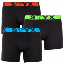 3PACK pánské boxerky Styx long sportovní guma černé (U9646566)