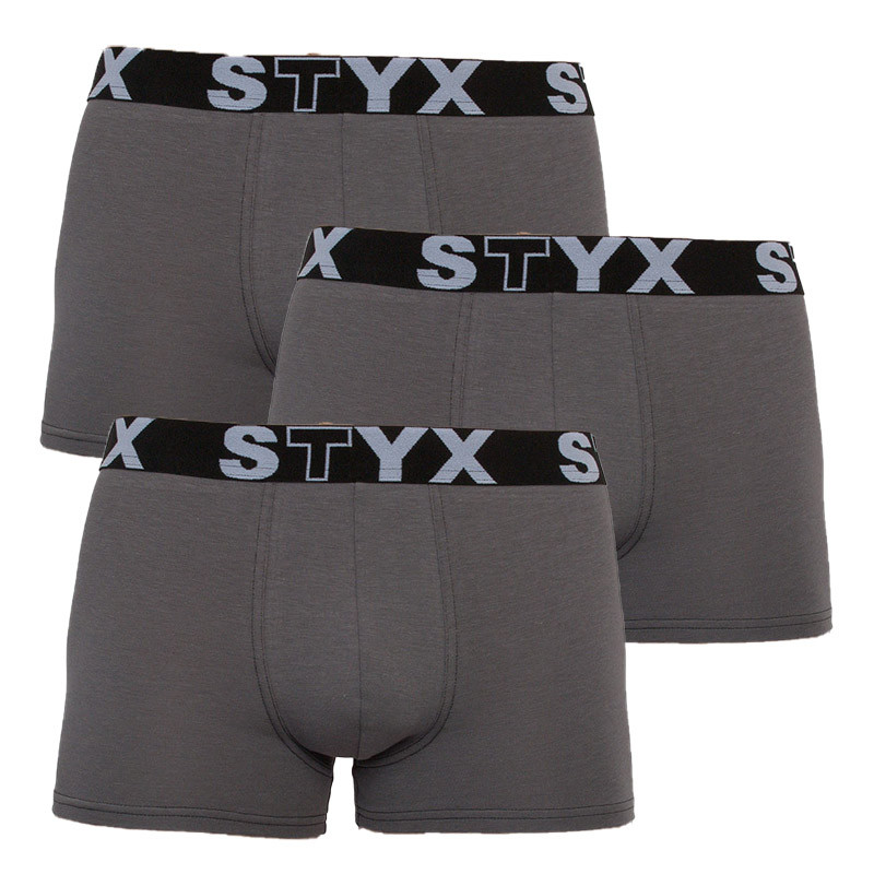 Levně 3PACK pánské boxerky Styx sportovní guma nadrozměr tmavě šedé (R10636363) 3XL