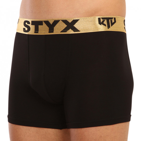 Pánské boxerky Styx / KTV long sportovní guma černé - zlatá guma (UTZ960)