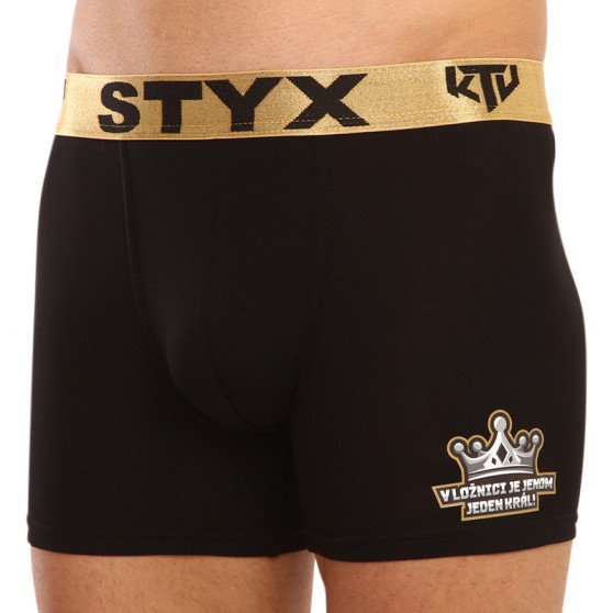 Pánské boxerky Styx / KTV long sportovní guma černé - zlatá guma (UTZK960)