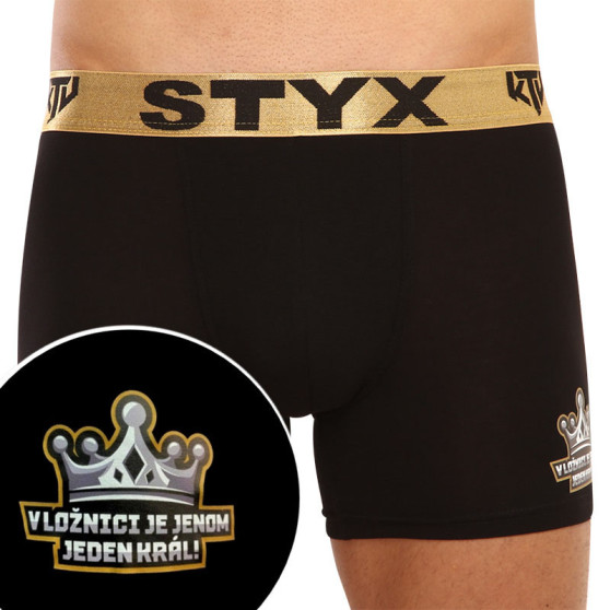 Pánské boxerky Styx / KTV long sportovní guma černé - zlatá guma (UTZK960)