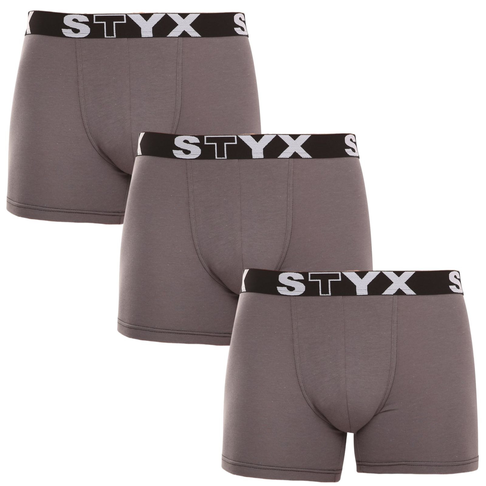 Levně 3PACK pánské boxerky Styx long sportovní guma tmavě šedé (3U1063) L